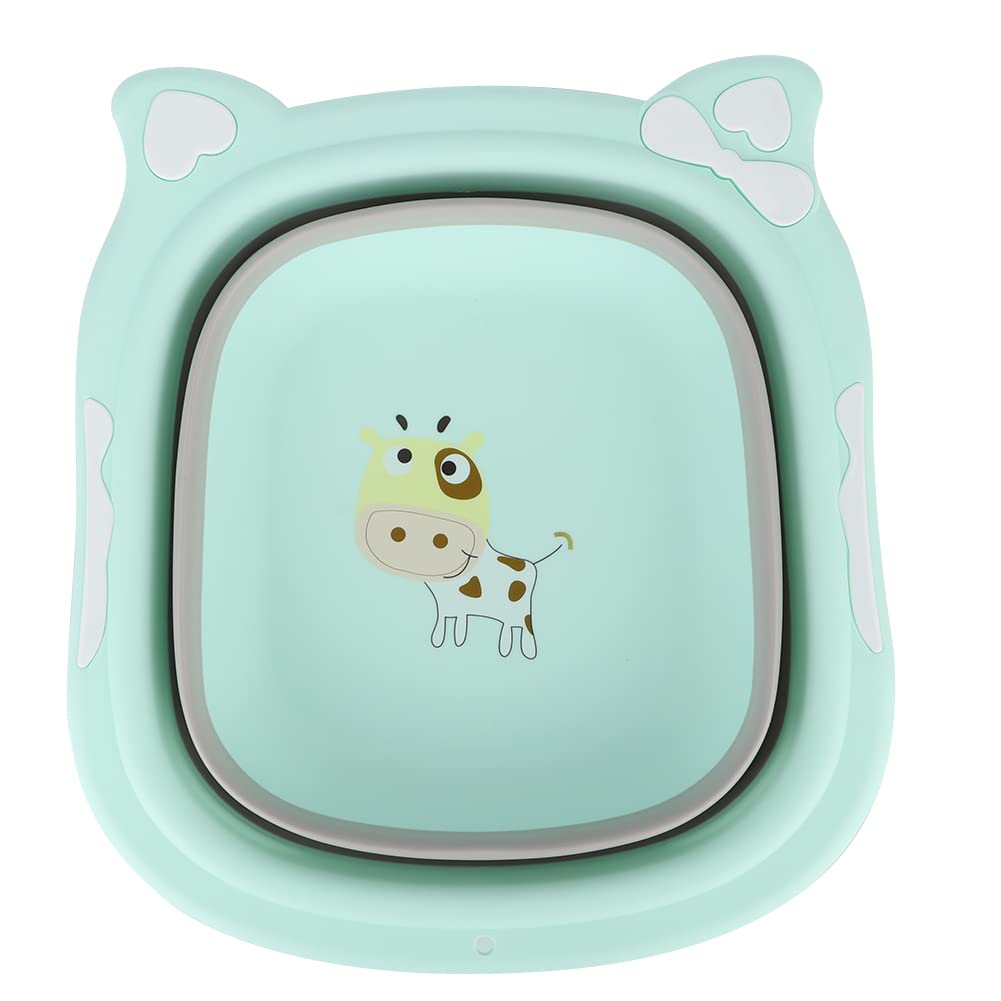 Serlium Baby Collapsible Washbasin, Folding Washbasin Baby Ass Washing Basin Cartoon Face Foot Washbasin for Baby Infants(Green)