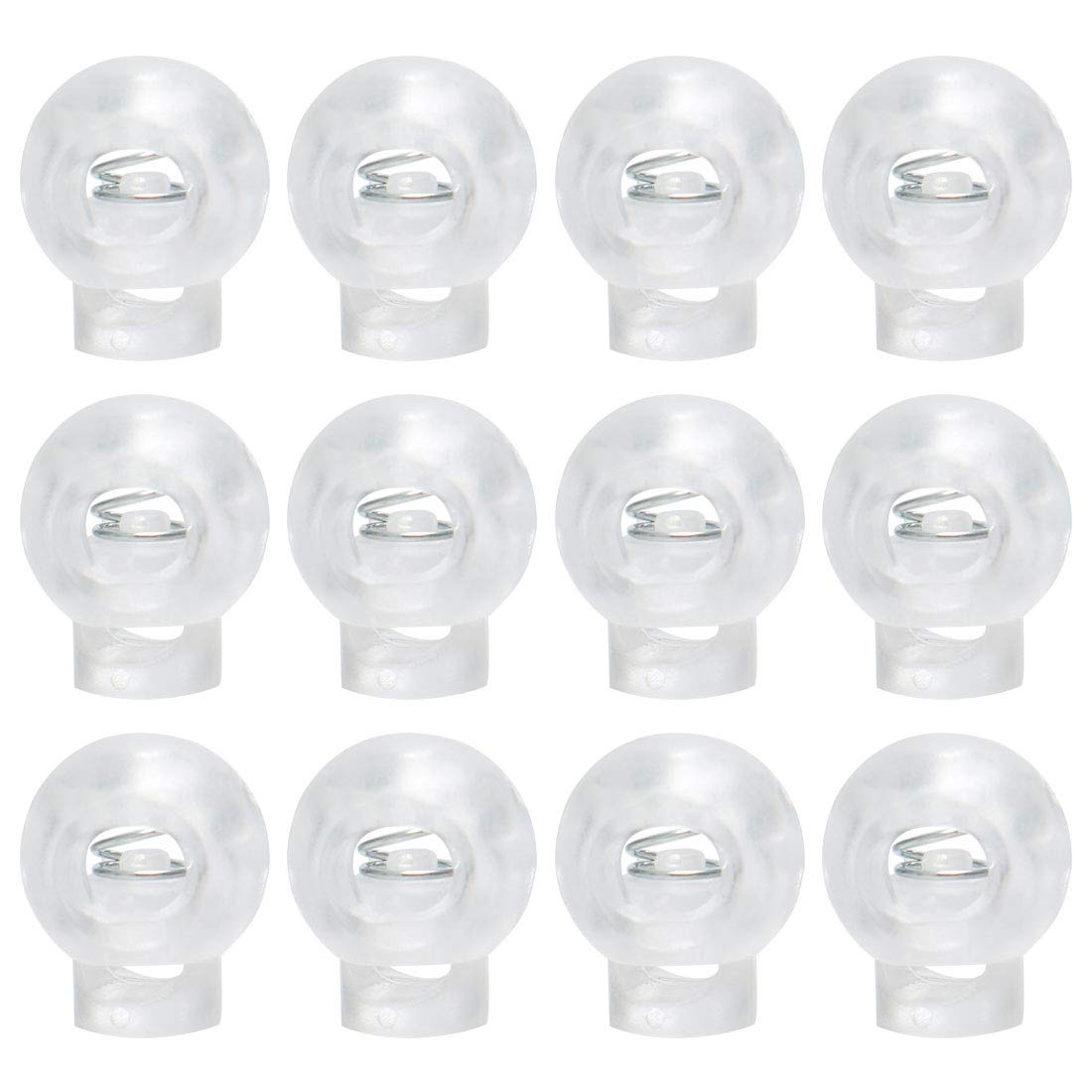 sourcing map 12pcs Plastic Cord Lock Stopper End Spring Stop Toggle Fastener Stopper Rope End for Drawstring Clothing, Shoelace, Bag, Camping Clear