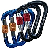 CARAPEAK 25kN Screwgate Locking Pear Shaped Climbing 4 Pack Set HMS Carabiner, Aluminum Rock Climbing Clip for Rappelling, Belaying Black Blue
