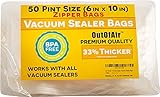 50 Zipper Vacuum Sealer Bags: Pint Size (6" x 10") - OutOfAir Vacuum Seal Zip Bags, Works with FoodSaver & Other Savers, 33% Thicker BPA Free FDA Approved Commercial Grade Great for Snacks On The Go