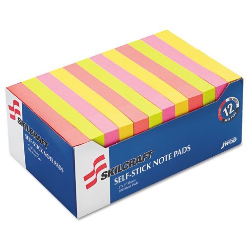AbilityOne SelfStick Note Pads Neon 2" x 3", Plain