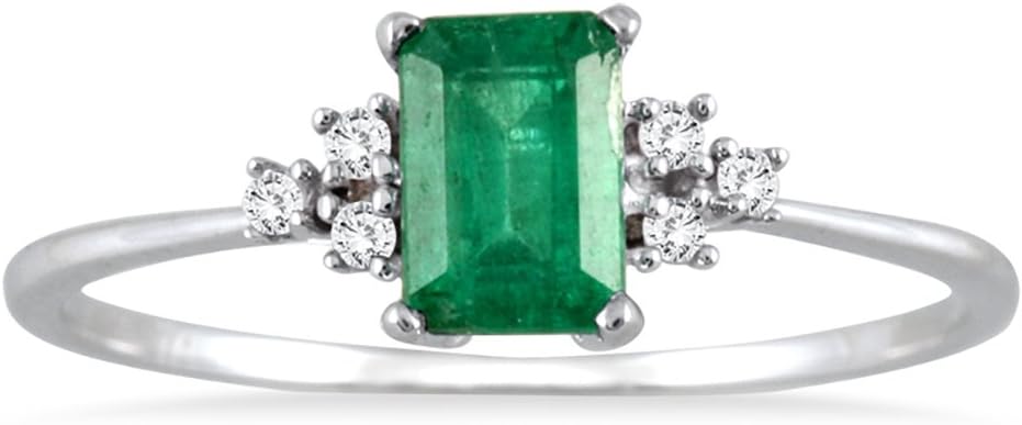 SZULGemstone and Diamond Ring in 10K White Gold (Available in Emerald, Sapphire, Blue Topaz, Amethyst, and more)