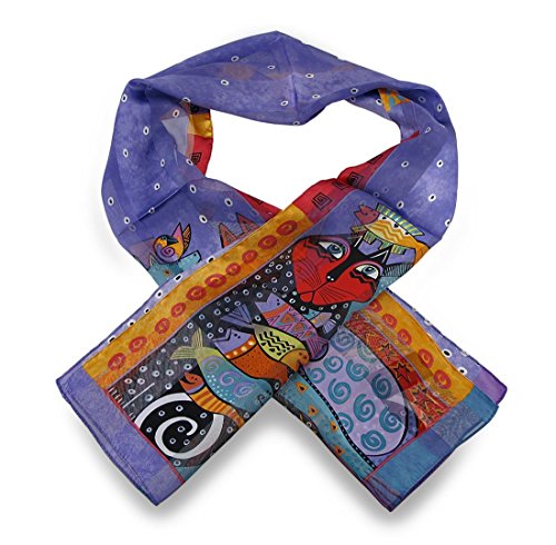 Laurel Burch Silk Womens Fashion Scarves Lbs194 Laurel Burch Cat Dream Believers Silk Scarf 54 X 11.5 In. Purple