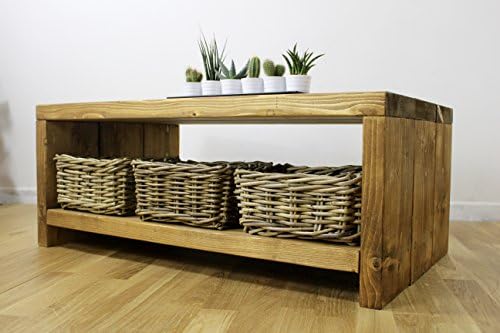 Solid Rustic Handmade Pine coffee table (Farley), finished in a Chunky Country Oak (100cm x 40cm x 40cm, Medium Oak)