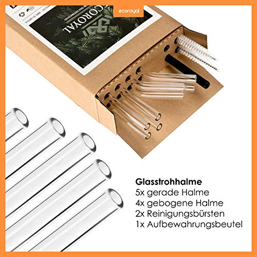 Ecoroyal® Glas Strohhalm | Strohhalm wiederverwendbar | Trinkhalme | 9 Stück | 2 plastikfreie Reinigungsbürsten+ Eco… – Bild 4