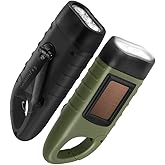 GeeRic 2-Pack Hand Crank Solar Powered Flashlight, Emergency Rechargeable LED, Survival Light With Quick Snap Carabiner Dynam