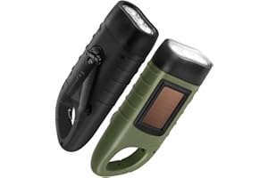 GeeRic 2-Pack Hand Crank Solar Powered Flashlight, Emergency Rechargeable LED, Survival Light With Quick Snap Carabiner Dynam