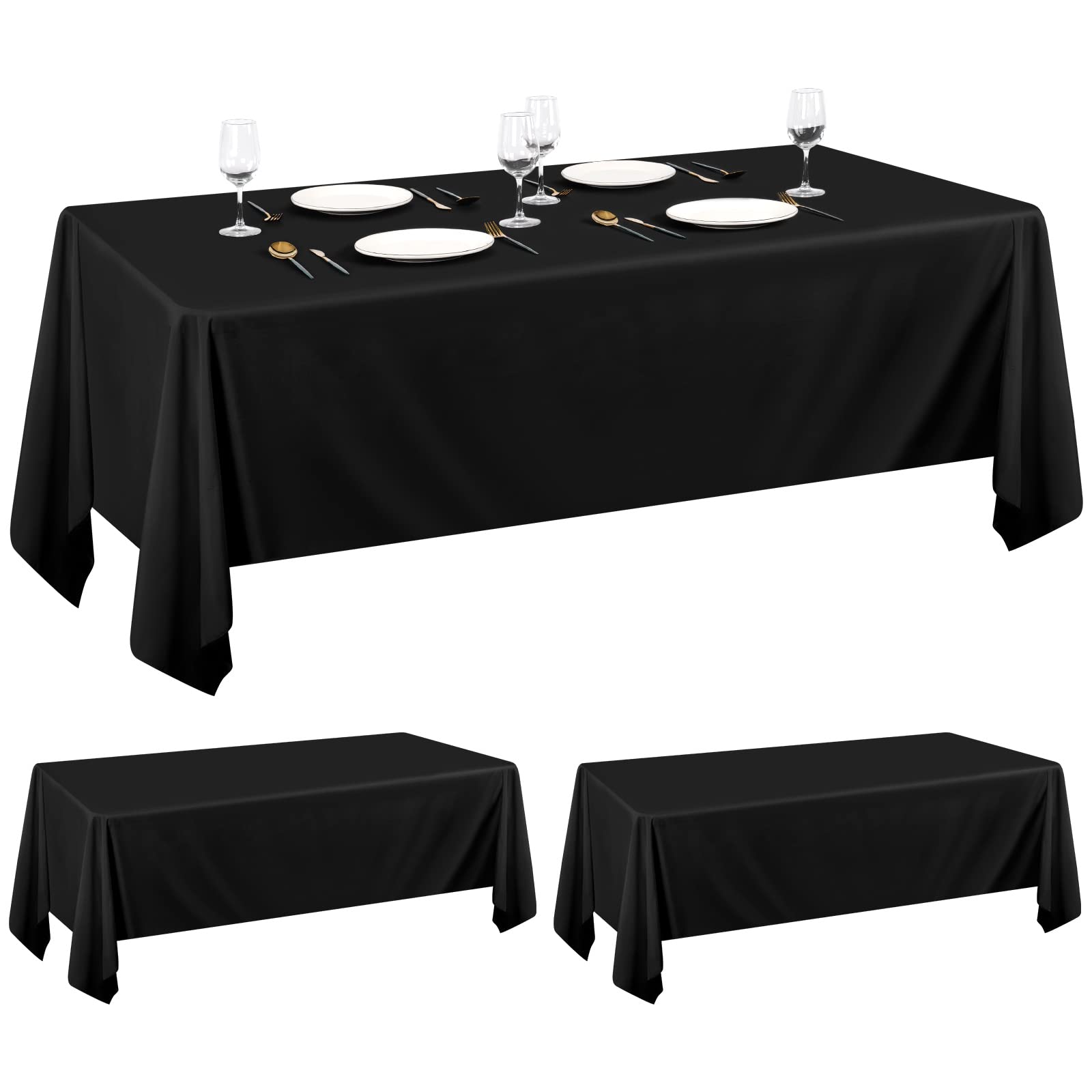 Pesonlook 2Pack Black Polyester Tablecloths 60 x 102 Inch for 6ft Rectangle Tables Polyester Table Cover Stain and Wrinkle Resistant Table Cloth for Wedding Banquet Party Halloween Table Decor