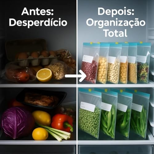 Saco Hermético 20 Unidades Tamanho 20cm x 10cm - Saco Para Congelar Premium, Armazenar e Organizar Alimentos no Freezer e Geladeira com Zip Duplo Reforçado, Reutilizável e Livre de BPA | Livre de BPA, Reutilizável, Vedação Hermética, Anti Vazamento, Zip Reforçado