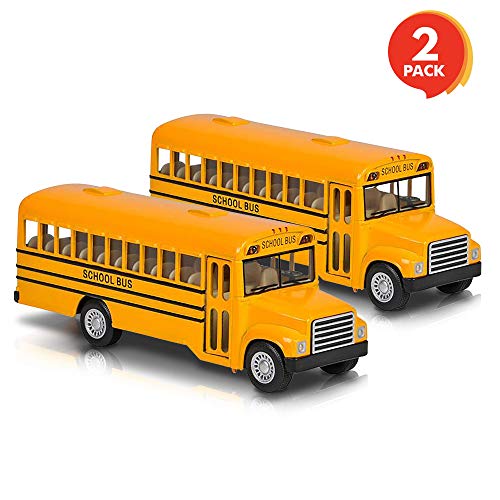 ArtCreativity 5” Pull Back School Bus Toy (Set of 2) | Includes 2, 5” Classic School Bus | Diecast Bus Playset with Pull Back Mechanisms | Great Gift Idea for Boys and Girls