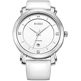 BUREI® Women's Elegant Date Dress Watch with White Leather Band