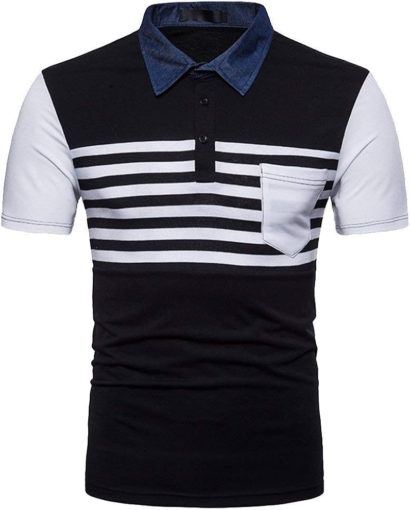 Men's Polo Shirt with Chest Pocket Summer Fashion Patchwork Clothing