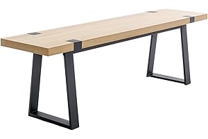 BESTANO Wooden Dining Bench 60” Industrial Table Benches, Seating Chair Rustic Indoor Benches, Mid Century Kitchen Bench with Metal Legs, Light Oak