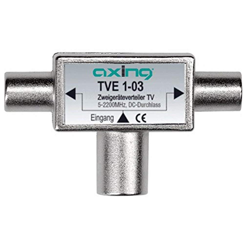 Axing TVE 1-03 2-Way TV Splitter with Coax Connectors (0.1-2200 MHz) and DC-pass