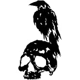 2Pcs Skull and Raven Halloween Car Decals Vinyl Window Sticker | Gothic crow bird skeleton graphics, waterproof decal for vehicles, 2 pack