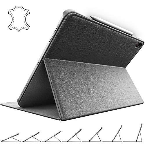 iPad Pro 12.9 Case 2018 in Genuine Leather | 3rd Generation Cover with Magnetic Pencil Holder, Stable Multi-Angle Stand and Corner Protection | Best For Apple 12.9-inch Model (Black)