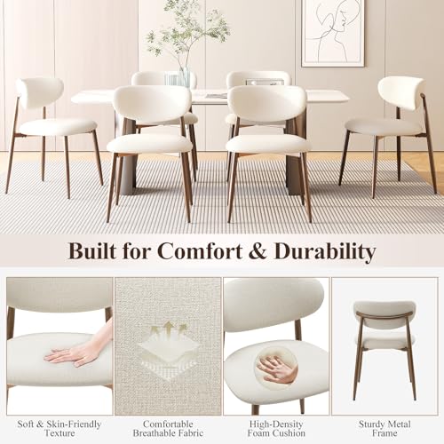 MALOL DINING CHAIRS SET OF 2, UPHOLSTERED DINING ROOM CHAIRS WITH METAL LEGS AND ANTI SLIP PADS, CURVED BACK KITCHEN CHAIR FOR HOME AND RESTAURANT USE, BEIGE