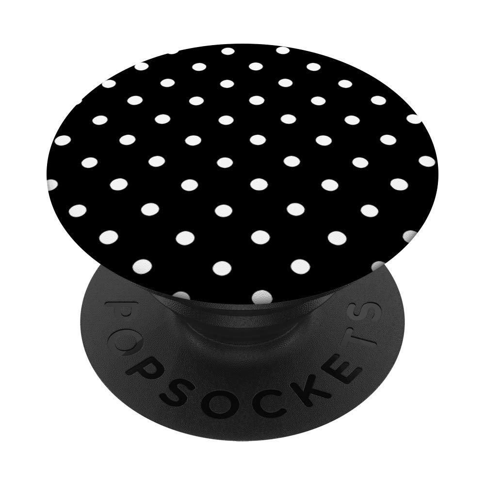 Black White Polka Dots Retro 70s 80s Classic Women Gift PopSockets PopGrip: Swappable Grip for Phones & Tablets