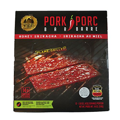 Golden Nest Jerky Bar, Gluten Free, Healthy Meat From Gourmet USA, Non-GMO Honey Glazed (1.5 oz.) - Pack of 12 (Pork Honey Sriracha)