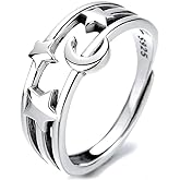 Izpack Crescent Moon Star Open Eternity Promise Rings Sterling Silver 925 Adjustable Vintage Layered Statement Stacking Engagement Ring Finger Band Fashion Jewelry Gifts for Women BFF