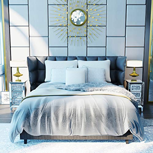 JAXPETY 3Drawer Mirrored Nightstand, Bedside Table with Crystal