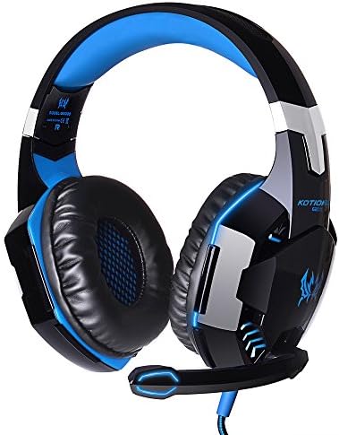 Grillkid® Kotion G2000 Stereo Gaming Headset with Mic and LED Lights, Fits PCs with Seperate 3.5mm Headphone Jack and Microphone Jack (Blue)
