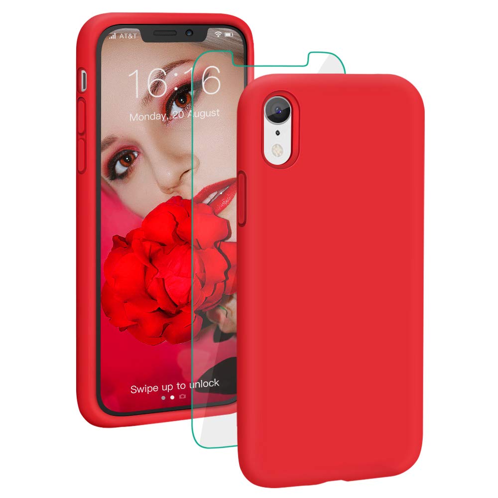 ProBien Coque pour iPhone XR, Silicone Liquide Housse avec Ecran Verre
