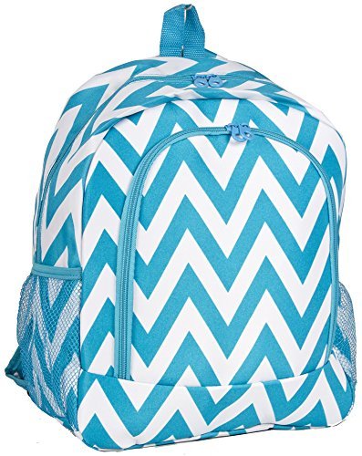Ever Moda Aqua Teal Turquoise Chevron Print Backpack (16-inch)
