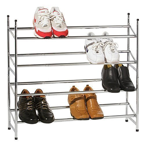 4 Tier Extending Stackable Chrome Shoe Rack for up to 24 Pairs Amazon
