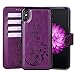 WaterFox iPhone Xs Max Wallet Leather Case with 2 in 1 Detachable Cover, Women's RFID Blocking Case with 4 Card Slots & Wrist Strap Case - Purple