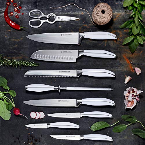 Kurschmann 15Piece Kitchen Knife Set in Upright Acacia Block, White