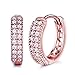 GULICX Party Jewelry Cubic Zirconia Round Huggie Hoop Earrings 20MM Rose Gold Plated Brass
