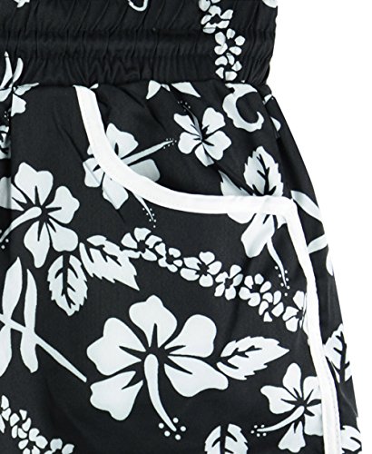For G and PL Womens Summer Causal Beach Short With Drawstring Elastic Waistband Sports Boardshort Black Floral M