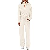 Lazysmile 2 Piece Sets For Women Lapel Half Zip Sweatshirt and Wide Leg Long Pants Sweatsuit Lounge Sets Workout Sets
