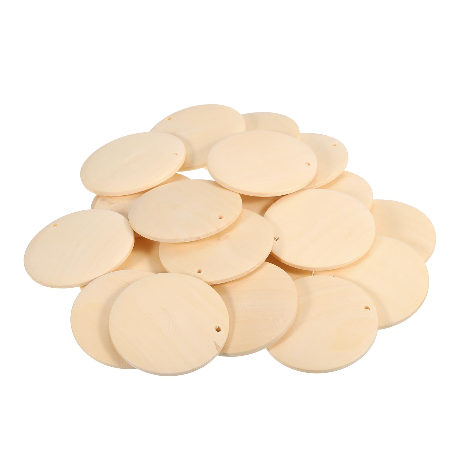 METALLIXITY Round Wooden Discs (60mm/2.36 Inch) 5Pcs, Unfinished Natural Round Wooden Circles Ornaments with Holes - for DIY Project Craft Decoration