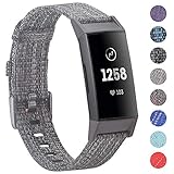 EZCO Compatible Fitbit Charge 3 Bands, Woven Fabric Breathable Watch Strap Quick Release Replacement Wristband Accessories Man Woven Compatible Charge 3 Fitness Smart Watch (S E Charcoal)