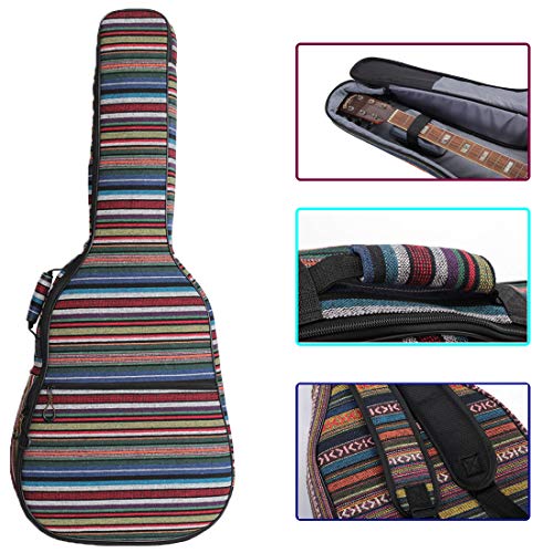 ZHRUNS Guitar Bag Bohemian Acoustic Guitar Case Soft Foam Padded 40/41 Inch Guitar Gig Gag Backpack with Neck Protector Pillow Pad,Dual Shoulder Strap&pocket (Color stripe)