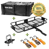 Mockins Hitch Mount Cargo Carrier | The Steel Cargo Basket is 60" Long X 20" Wide X 6" Tall with A Hauling Weight Capacity of 500 Lbs and A Folding Shank to Preserve Space When Not in Use ...