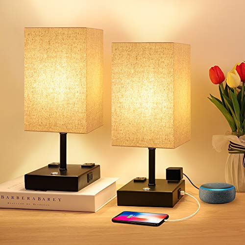 Bedside Lamp, 3 Way Dimmable Touch Control Table Lamp with 2 USB