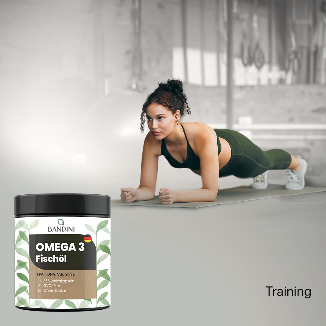 Bandini® Omega 3 | 366 Softgels, 2000 mg reines Fischöl mit 600mg bioaktiven Triglyceriden EPA und DHA | Fettsäuren für Herz und Gehirn | 2 Softgels/Tag für 6 Monate Versorgung | hochdosiert, GMO-frei 2