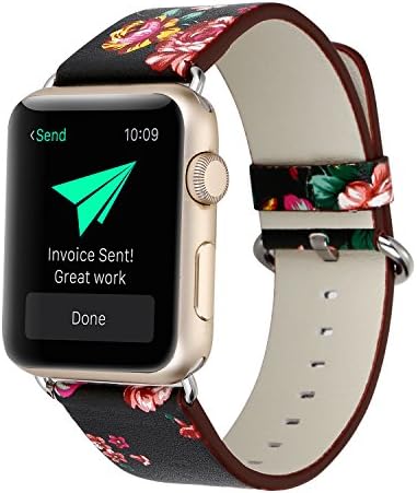 Conelelife For Apple Watch Band 38mm, Women Girls Floral Print Soft Leather Replacement Watch Bracelet Band Strap for Apple Watch Series 3, Series 2, Series 1, Sport, Edition (Black)