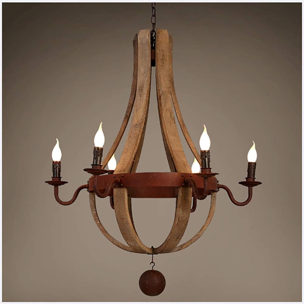 ZKKAW Farmhouse Chandelier, Rustic Vintage Chandelier Iron Wooden Chandelier 6-Light Candle Hanging Ceiling Light Cottage Style Distressed Wood for Dining Room Kitchen Bedroom
