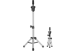Mini Mannequin Head Stand,Dansee Wig Stand Tripod Adjustable (14.5-21.8 inch) for Mannequin Heads Training Heads and Canvas Block Head(Silver)