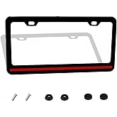 Thin Red Line License Plate Frame - 1 Pack Personalized Firefighters License Plate Holder Aluminum Metal Black Red Line Car Tag Cover with 2 Holes Decoration for US Vehicles Standard Women Men