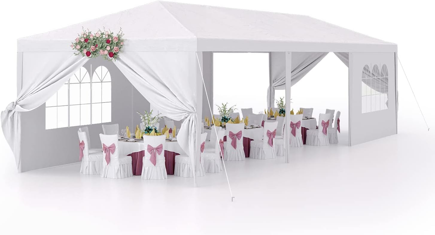 View 1 of **PARTS ONLY*** Devoko 10'x30' Outdoor Heavy Duty Canopy Tent, Waterproof Wedding Party Tent with UV Protection & Sidewalls, Wind Resistant Portable Gazebo Shelter for Events,Backyard, Patio, White