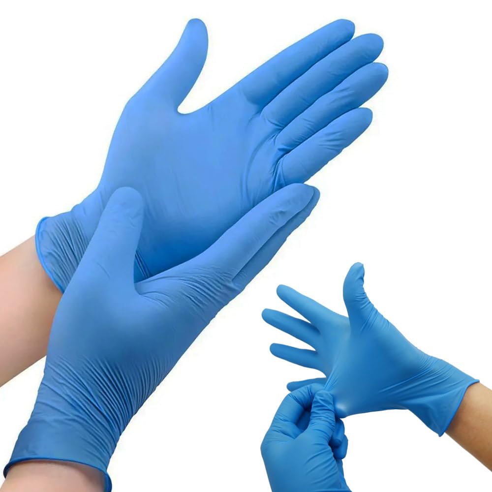 MAKREL Nitrile Multi-Purpose Disposable Gloves, Powder Free, Disposable, Extra Strong, Blue - Box of 100 (Small, 2 Boxes -200pc)