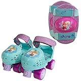 PlayWheels Disney Frozen Glitter Roller Skates with Knee Pads, Junior Size 6-12