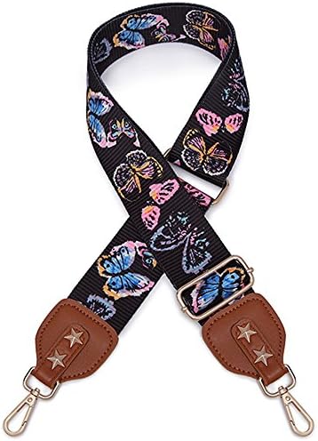 Butterfly style130cmX5cm Adjustable Nylon Belt Strap Brown Leather Head for Purse/Shoulder/Cross Body Bag Replacement Strap DIY