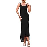 Lrady Women's Sleeveless Ruffle Cocktail Party Maxi Bodycon Vacation Dresses Long Formal Wedding Guest Dress