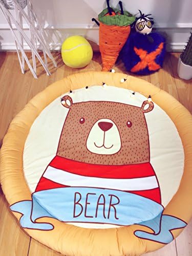 HugeHug Cartoon Soft Fenced Kids Play Mat Floor Area Rugs for Bed and Game Rooms, Reading Nook, Video Games or Watching TV, Thick Non-Toxic Softer Fluffy Round 60 inches for Babies(Obediently Bear)